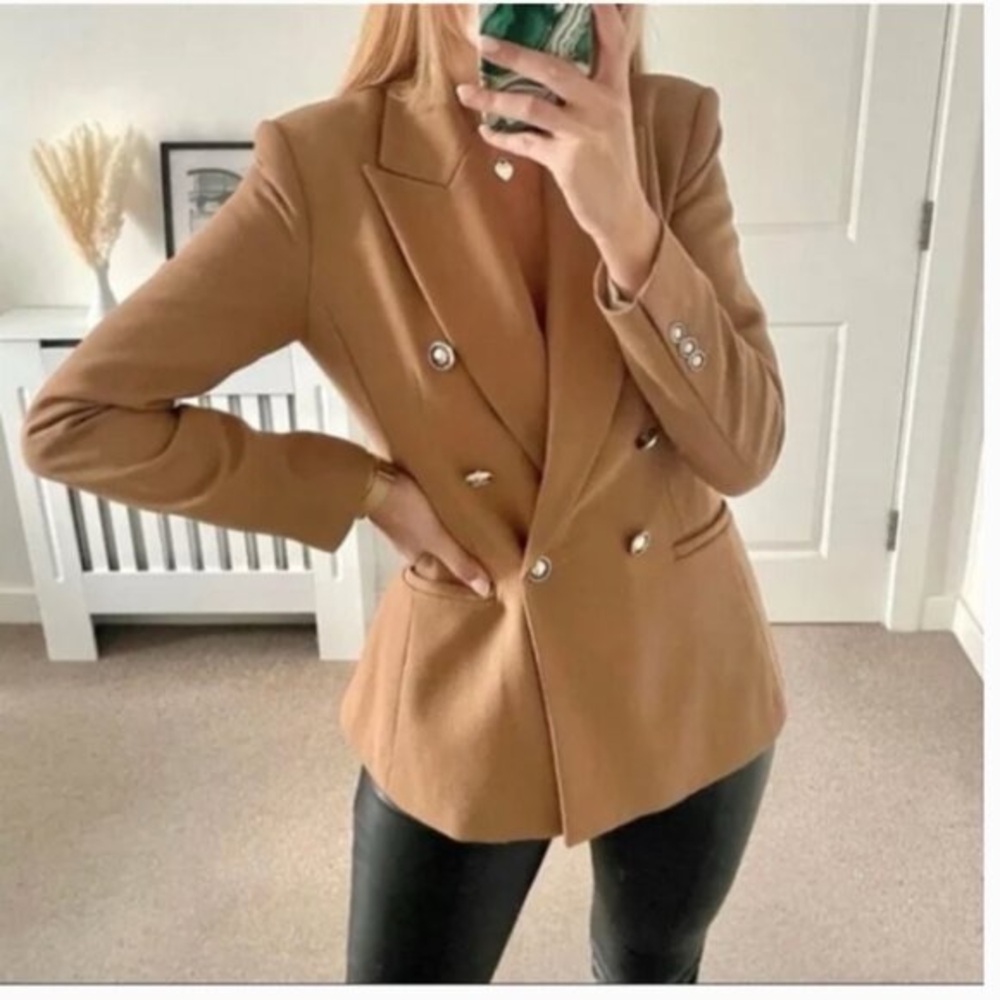 Zara Camel Double-Breasted Blazer